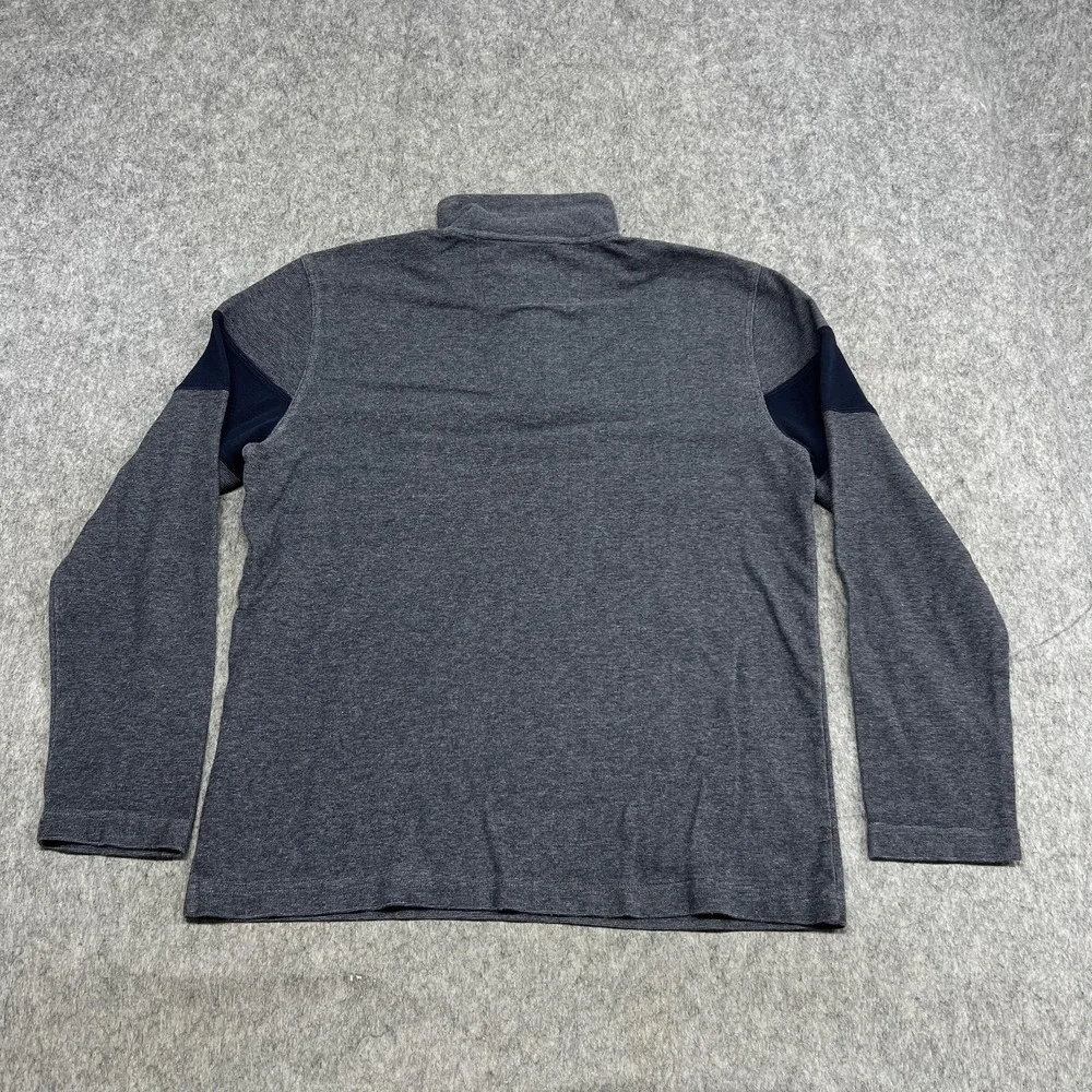 Banana Republic Sweater Mens L Blue‎ Gray Stripe 1/4 Zip Mock Neck Pullover Prep